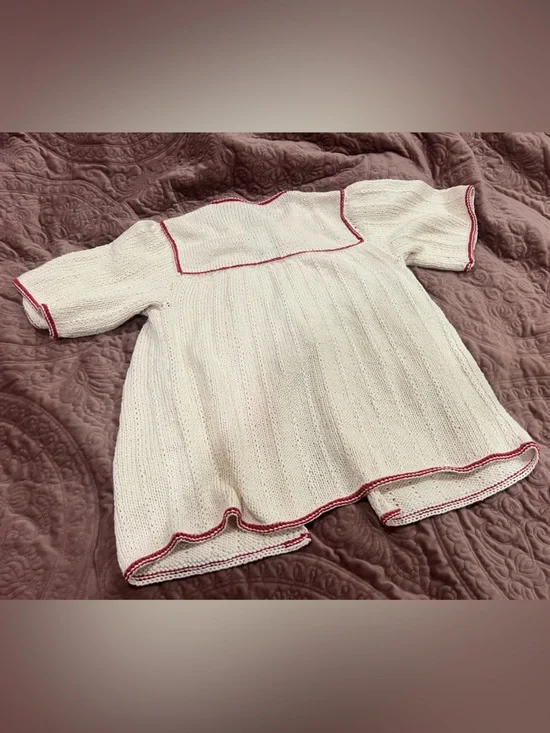 Cream crochet Knit open Cardigan with Red Trim - Picture 2 of 4